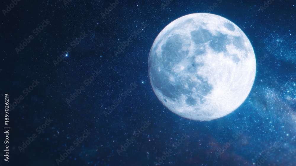Fototapeta premium Moon shines bright in a starry sky at night