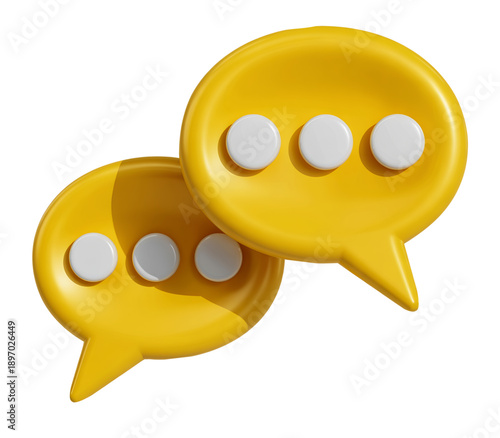 3D Yellow Speech Bubbles with Three Dots for Messaging and Communication