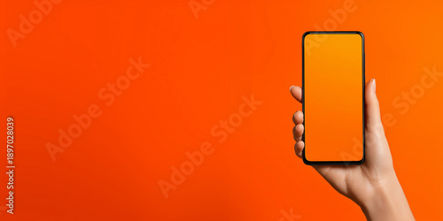 Close-up,woman's hand hold smartphone,no brand or logo,mockup,PNG,bright color background