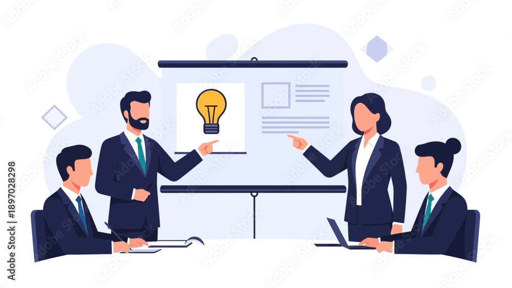 Fototapeta premium Business meeting with lightbulb idea on presentation screen