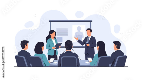 Business meeting with presentation and audience