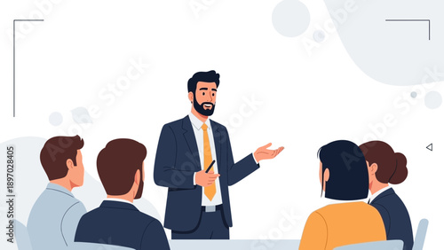 Business meeting with speaker and audience, teamwork and presentation concept