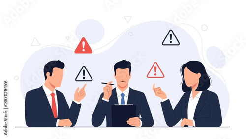 Business Meeting with Warning Signs: Risk, Caution, and Decision Making