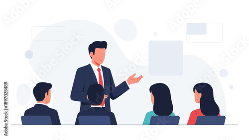 Business meeting, presentation or training session with group of people listening