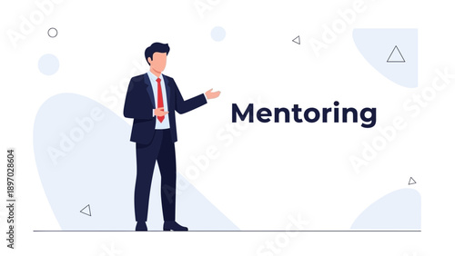 Business Mentor Explaining Concept, Professional Man in Suit, Mentoring Word
