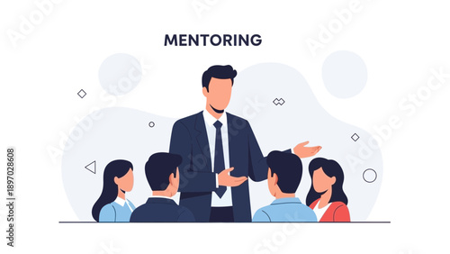 Business Mentoring Concept: Leader Guiding Team in Meeting