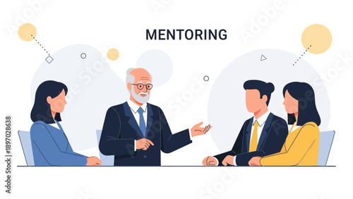 Business Mentoring Session: Senior Man Advising Younger Colleagues
