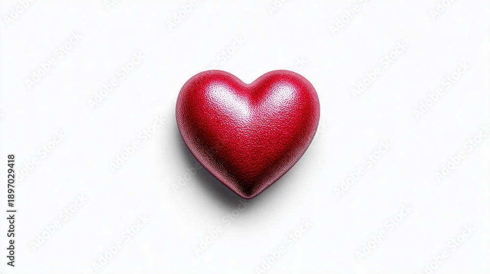 Obraz premium Single textured red heart shape on a clean white background, symbolizing love and romance