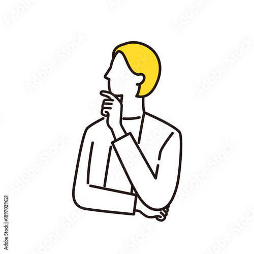 考える管理職の女性　線画イラスト