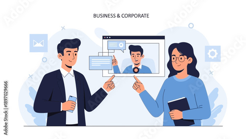 Business Meeting Online: Professionals Connect via Video Call for Collaboration