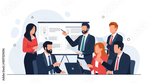 Business Meeting Presentation - Diverse Team Discussing Strategy at Boardroom Table