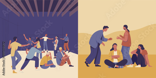 Diverse group of people in creative brainstorming session collaborating on project in modern studio space teamwork and communication for corporate strategy problem solving and innovative solutions bus