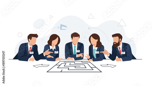 Business Team Collaborating on Strategy with Maze