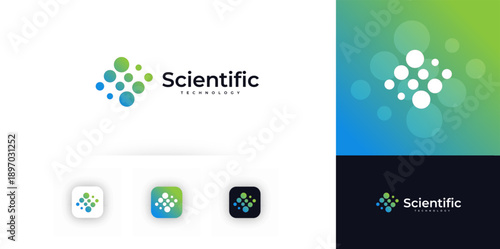 Science Technology Logo Joint Dot Connection Concept, Bio Molecular Test Symbol for Science, Pharmaceutical, Laboratory, Scientific Research, Chemistry Clinic, Medical Innovation. Vector Illustration.