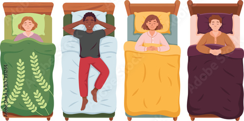 Diverse people sleeping comfortably in beds at night top view illustration for healthy restful sleep advertising campaign wellness concept promoting relaxation and good sleep habits for family healthc