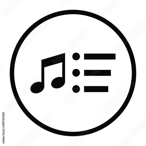 Black music note and staff symbol in a circle