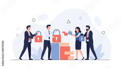 Business Security Team Building Blocks and Padlocks