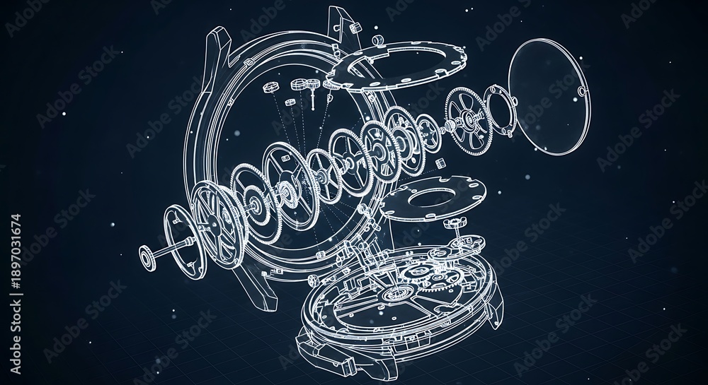 Obraz premium Detailed mechanical watch parts assembly on dark background