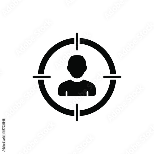 A black silhouette of a persons upper body inside a target or bullseye symbol