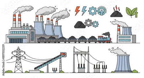 Coal Power Plant and Industrial Energy Production Elements.