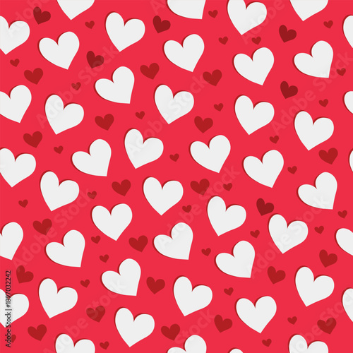 Seamless vector pattern with red hearts on light background. Romantic repeating design for Valentine’s Day, love themes, wrapping paper, textiles, cards, packaging and wallpapers.
