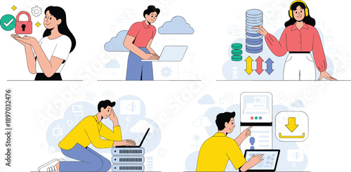 Diverse IT team working on cloud data servers cybersecurity and software development innovative technology solutions professional team collaboration for digital transformation information technology a