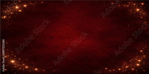 Abstract red Christmas background with glowing stars, festive light particles, and a textured winter night sky design