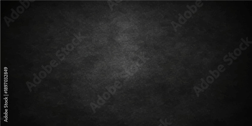 A dark and empty black grunge background with a textured stone wall pattern featuring vintage grey chalk effects on an old dirty concrete surface