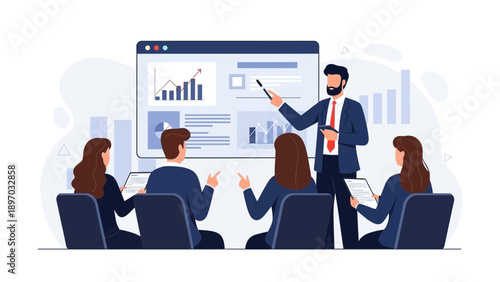 Business Presentation: Analyst Leading Meeting with Charts and Graphs