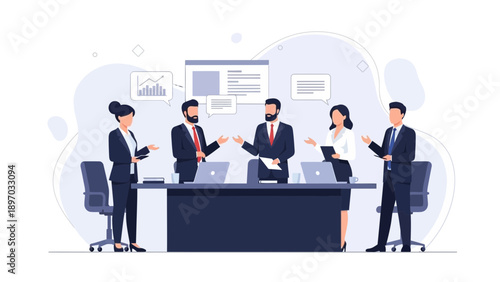 Business meeting with diverse team discussing strategy around a conference table