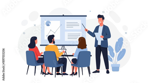 Business meeting with presentation on screen, team collaboration and discussion