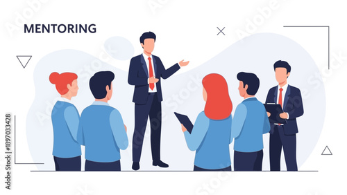 Business Mentor Guiding Team in Meeting, Mentoring Concept