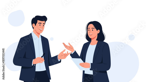 Business partners discussing ideas, flat design illustration