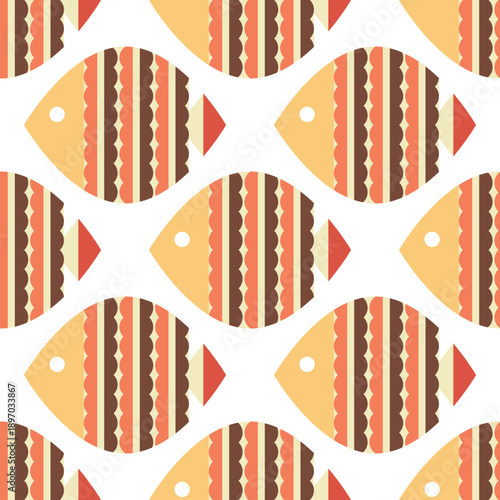 Fish seamless pattern. Sea animal background for wallpaper decoration, banners, wrapping paper, seafood restaurant. Vector illustration