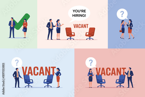 Recruitment and Hiring Process with Business People and Vacant Chairs Job Opportunity Concept Human Resources Management Talent Acquisition for Corporate Growth and Career Development in Modern Office