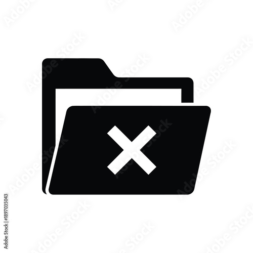 Black folder icon with white x marked on it, symbolizing deletion or removal