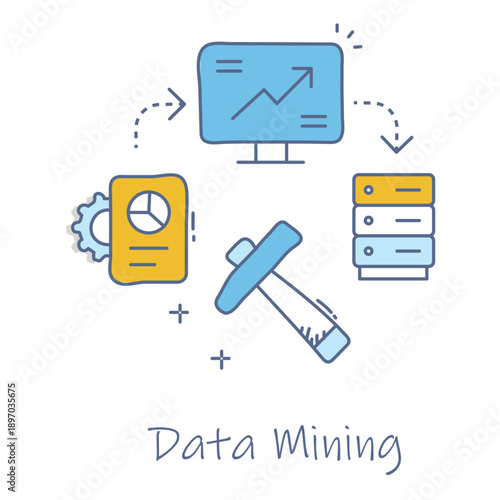 Hand Drawn Data Mining Icon For Analytics And Pattern Discovery
