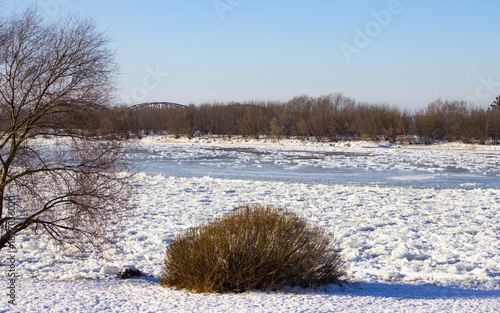 Grudziadz city by the Vistula river at snowy winter. Poland