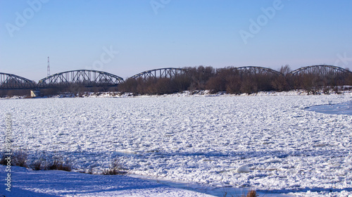 Grudziadz city by the Vistula river at snowy winter. Poland