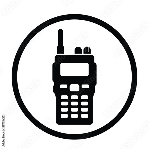 Black walkie talkie icon in a circle