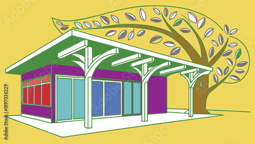 Professional stepwise architectural concept illustration Roof Canopy Development