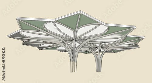 Professional stepwise architectural concept illustration Roof Canopy Development