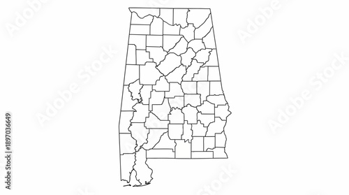 Alabama County Map Vector – Outline of State with County Borders for Educational, Governmental, Geographic, and Planning Use in Print and Digital Design