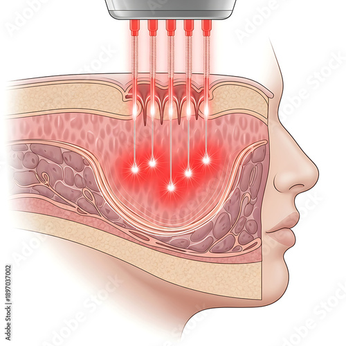 Facial skin layers receive focused red light energy