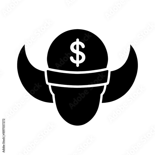 Line icon of a masked face with dollar sign helmet.
