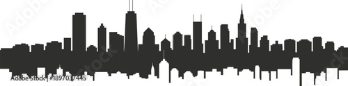 City skyline silhouette, urban skyscraper panorama with modern buildings, black shadow cityscape, metropolitan landscape, downtown architecture, vector illustration isolated