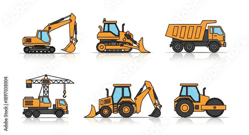 Collection of construction vehicles and heavy machinery.