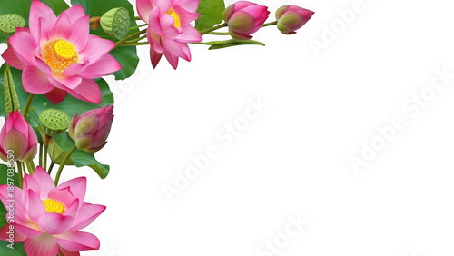 Beautiful pink lotus flowers on white background isolated on transparent background