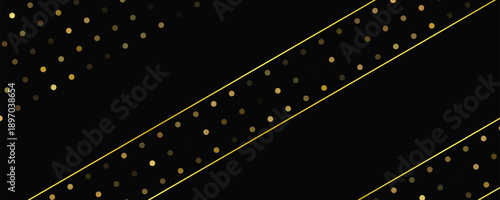 Dark background with golden lines and glittering dots
