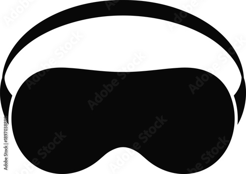 VR headset silhouette icon, virtual reality goggles symbol, black shadow wearable device, immersive technology concept, gaming and simulation equipment, vector illustration isolated
